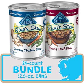 Blue Buffalo Blue's Stew Grain Free Natural Adult Wet Dog Food, Chicken Stew & Beef Stew 12.5-oz can (24 Count- 12 of Each Flavor)