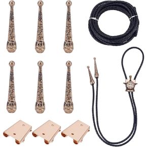 Nbeads 3 مجموعات مجموعة من صنع Bolo Tie ، Tips Bolo Tips Caps Caps Kit Bolo Tie Boxle Accessories مع 6 PCS Coll Score End و 3 PCS Iron Bolo Tie Slide Class