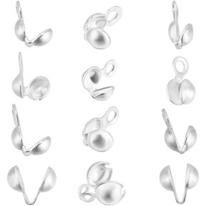 Beebeecraft 160pcs 4 أنماط أغطية نصائح حبة Open Cover 925 Sterling Silver مطلي 5.5/6/7.5/8mm Clamshell Bead Bead Covers أغطية عقدة لصنع المجوهرات