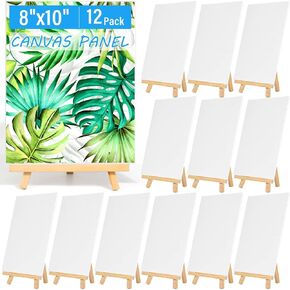 Canvas Boards for Painting 12 Pack, 8x10 Inch Canvases for Painting with Easel, Paint Brushes and Disposable Aprons