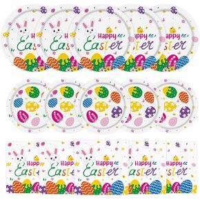 150 PCS لوحات عيد الفصح السعيدة والمناديل - مجموعة أدوات مائدة وورق Easte Egg ، شرقًا لطيفًا ، لوحات عشاء حلوى مأدبة غداء أدوات المائدة لتوصيلات حفلات عيد الفصح ، يقدم 50