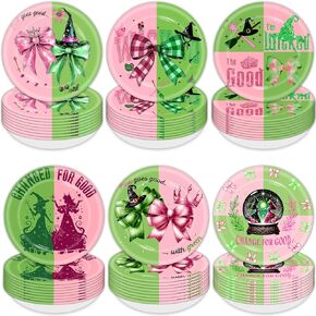 48 PCS Witch Party Paper Plate Decoritations حفلة عيد ميلاد ولوحات ورق الحلوى الوردية والأخضر ذات الطابع الأخضر