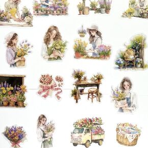 40 pcs PET Transparent Vintage People Women Flower Shop Stickers Decals Bulk Clear for Scrapbooking Resin Journaling Glass Cups Water Bottles Planners Envelopes Wall Windows Crafts Cards