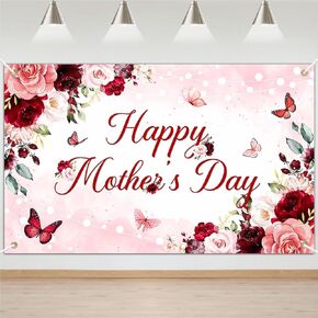 Avezano Happy Mothers Day Banner Burgundy Floral Mothers Day Basor Decoration Banner Happy Mother's Floral Background Backdrop Backdrop Backdrop for Home Decor 70.8 × 43.3 inch