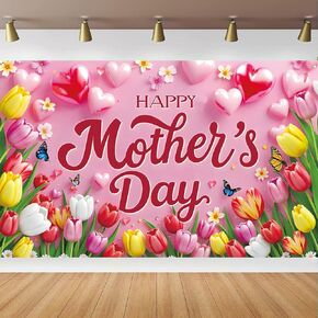 Happy Mothers Day Banner Mothers Day Backdrop for Mother's Day Decorations, 71 x 43 Inch