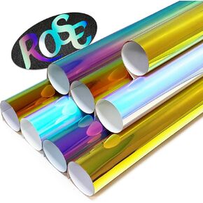 Holographic Heat Transfer Vinyl- 12" x 10'' 8 Sheets Holographic HTV for Shirts, Pillow, Holographic Iron on Vinyl for Heat Press Machine, Matellic Sheen, Easy to Cut & Weed