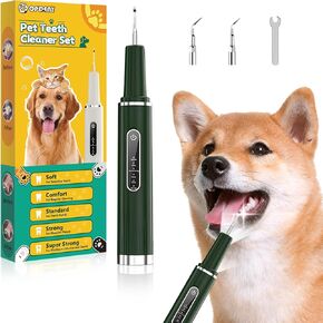 Dog Dental Cleaner, Ultrasonic Tooth Plaque Remover with LED, 5 Modes, 2 Replaceable Heads, Rechargeable