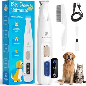 Dog Paw Trimmer with LED Light, 2025 Upgraded Safety Electric Paw Trimmer for Dogs and Cats Paw Cleaner, 35dB Low Noise Multifunctional Dog Clippers for Paws, Eyes, Ears, Face Shavers, Rump (White)
