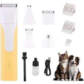 ZOESEEK 4-in-1 Dog Clippers for Grooming Dog Scissors Beauty Suit, Low-Noise Claw Trimmer, Rechargeable, Cordless Nail Grinding Razor, Suitable for Cats, Dogs and Other Small Pets (Yellow)