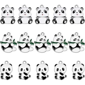 Hicarer 15 قطعة Panda Charm Metal Animal Prendant Pandant Decorative Charm 30 × 20 مم سبيكة المينا بالأبيض والأسود لصنع المجوهرات ، 3 أنماط