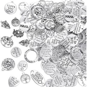 Ecally 108 PCS كلمات عائلية مختلطة مجوهرات صنع سحر سلس سحر الفضة الفضية المعدنية للمعادلات لصنع المجوهر