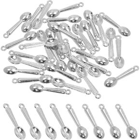 Tupalizy 100PCS Tiny Spoon Charms Tableware Kitchen Cooking Utensils Charms Pendants for Bracelets Jewelry Making Necklaces Earrings Key Chains Crafts Christmas Halloween Party Decors