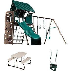 Lifetime Big Stuff Swing Set Playset مع أرجوحة دلو وطاولة نزهة للأطفال