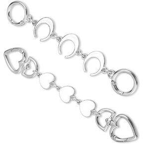 2Pcs Purse Extender Chain Silver Bag Extender Chain Coach Silver Purse Strap Extender Purse Accessories Heart Moon Purse Strap Extenders Replacement White Bag Charms For Handbags Purse Making Supplies