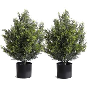 momoplant Cedar Artificial Bush, Faux Shrub, Topiary Artificial Cypress Tree, 2 Packs Fake Trees, Home Decor for Indoor and Outdoor, Faux Plants Outdoor, Artificial Greenery Set,24inch