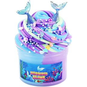 Mermid Blue Butter Slime Kit للفتيات الذين تتراوح أعمارهم بين 6 و 14 عامًا ، وسلد القطن الأرجواني الممتاز للأطفال ، ولعب الإجهاد.