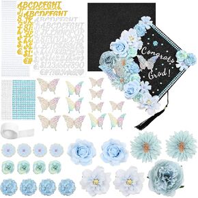 Wegitcs DIY Cap Cap Decorations Decorations Decorations 2025 ، Cap Cap Topper for Treguation Hift Class of 2025 شملت الفراشة ثلاثية الأبعاد ، ملصقات رسائل ، ورؤوس زهرة فو ،