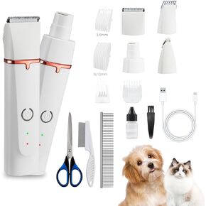 2025 New Petium 4-in-1 Dog Grooming Clippers Kit-Low Noise Pet Trimmer Set with Paw Trimmer,Rechargeable Cordless Nail Grinder, Pet Shaver for Cats & Dogs- Includes 6 Guide Combs & USB Cable