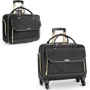 Rolling Laptop Bag, Briefcase for Women with 4 Spinner Wheels and Handle, 17.3 Inch Laptop Bag with 2 Smooth Wheels, TSA Friendly, Black