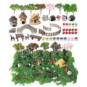 58 PCS Mini Garden Accessories Set Fairy Village Miniature Fairy House Starter Kit Mini Terrarium Fortings Micro Minscape Model Tree Diorama Supplies for Diy Spasbulent Dollhouse Craft