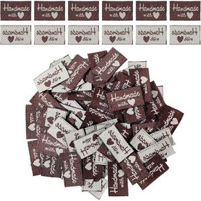 100 PCS Sewing Labels for Handmade Items, Hand Made with Love Sewing Labels, Personalized Sewing Label Embroidered Label for Clothes, Handmade Tags for Clothes Quilt DIY Craft