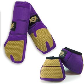 RS Bremium Gold Line Design Boots & Bell Boots للخيول لحماية الحوافر والأوتار | الحماية الرائعة والاسترخاء وخفيفة الوزن | إزالة الطين والغبار بسهولة | موافق النسيج يوفر تقنية الانحناء