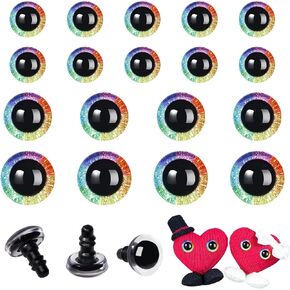 Mucunnia 18pcs 12-18mm 3d قوس قزح بريق عيون السلامة للحيوانات الكروشيه مع غسالات القمر سلامة عيون لحيوانات الكروشيه Amigurumi هالوين ديكورات الكروشيه الهدية لمحبي الكروشيه