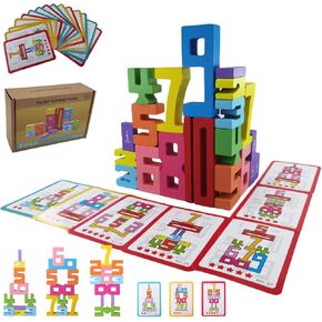 【20pcs+15card】 لبنات بناء الرقم الخشبي للأطفال الذين تتراوح أعمارهم بين 3+/لعبة رقمية/ألعاب مونتيسوري/توازن المنافسة/التنسيق اليدوي/التعرف على الألوان ، الأولاد والبنات [ASTM F963-23 و CPSIA معتمد]