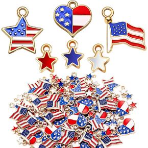 90 PCS 4th of July American Flag Darms Independence Pintriotic Heart Star Making Red White و Blue Encling Making Tarm