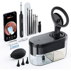 Ear Wax Removal Kit - Water Powered Ear Cleaner & Ear Cleaner with Camera, Ear Irrigation Flushing System with One-Piece Waste Tank, Ear Wax Removal Tool with 1080 HD Camera