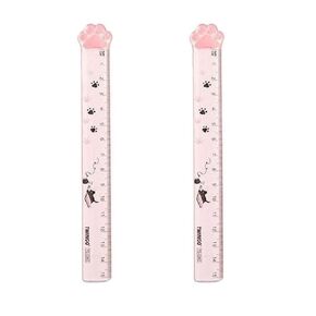 Cat Claw Ruler 15CM - Durable Plastic Measuring Tool with Non-Slip Design for Students and Office, 2-Pack Portable Pink Stationery Supplies with Cute Pattern