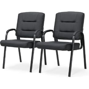 Athena Collection Waiting Room Chairs Set of 2, PU Leather Upholstered Conference Room Chairs with Armrest and Metal Legs, Comfy Reception Armchair Side Seat for Office Guest, Black
