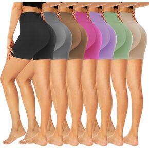 GROTEEN 7 Pack High Waisted 5''/8'' Biker Shorts for Women - Buttery Soft Black Workout Yoga Running Spandex Shorts