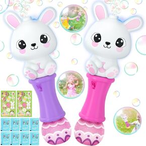 2 Pack Easter Bunny Bubble Wand for Kids ، Machine Automatic Bubble مع LED Light ، حشوات سلة عيد الفصح للطفل ، الهدايا للأطفال الفتيات والفتيان ، تفضل الحفلات ، ألعاب الفقاعات للأطفال الصغار