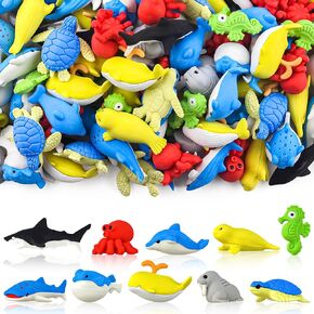 120pcs محايات حيوانات Sea للحيوانات للأطفال PETS 3D ، قم بفصل محايات القلم الرصاص للحيوانات لجوائز فصول الأطفال ، صندوق الكنز في الفصل ، مكافآت اللعبة ، تفضل الحفلات