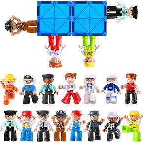 Large Magnetic People Figures,15 PCS Community Figures Set, 3" Magnet Play People for Magnetic Tiles for Kids Boys Girls Ages 3 4 5 6 7+,Creative Learning Toys Magnet Building Blocks Expansion Pack