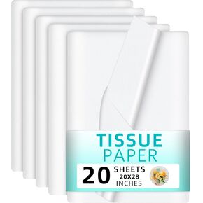 20 Sheet Tissue Paper for Gift Bags - 20x28 White Gift Bag Paper Tissue Acid-Free for Crafts, Stuffing, & Large Packaging - Decorative White Gift Wrapping Sheets for Packaging, Wedding