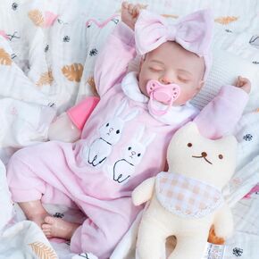 Jirachi Lifelike Reborn Baby Dolls, 18-Inch Sleeping Real Life Soft Cloth Body Neweborn Baby Girl, Realistic Reborn Babies with Feeding Set for Kids Age 3+