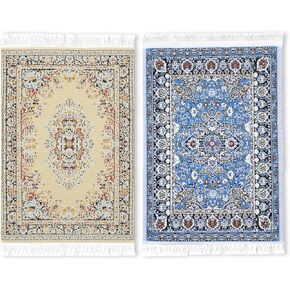 Dollhouse Rug 2pcs ملحقات مصغرة ، 1:12 سجاد دمية من المنسوجة ، سجادة مصغرة للطباعة الأزهار لملحقات الديكور المصغرة للأثاث (الأزرق ، الأصفر)