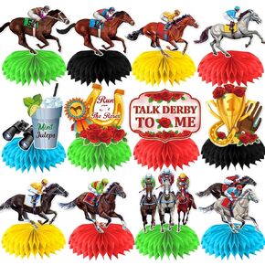 12 Pcs Horse Racing Party Supplies Honeycomb Centerpieces, Horse Racing Decorations for Table, Table Decor 3D Double Side Honeycomb Decor, Derby Decorations