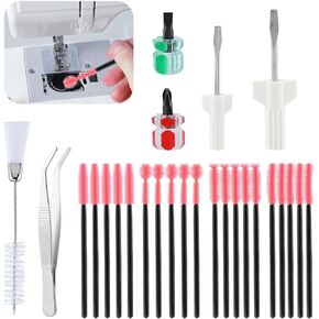 26pcs Sewing Machine Cleaning Brushes, Reusable Silicone Bristles Clean Brush Kit Portable Sewing Machine Corner Cleaning Tools with Screwdriver Tweezers(Black+red)