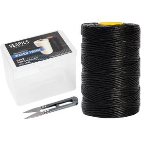9-Ply Black String Waxed Twine, 660 Feet per Roll Heavy Duty Twine String, Black Cable Tie Down Wax Lacing Cord for Indoor or Outdoor Use,Thick Black Twine Wax String with 160 LBS Tensile Strength (1)