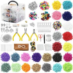 حبات لصنع المجوهرات البالغة ، مجموعة صغيرة من الخرز مع 8/0 حبات بذرة زجاجية 14400pcs ، حبات بلورية ملونة ، حبات رسائل ، حبات المهر ، حبات اللؤلؤ متعددة الألوان ، نتائج السحر ولوازم المجوهرات