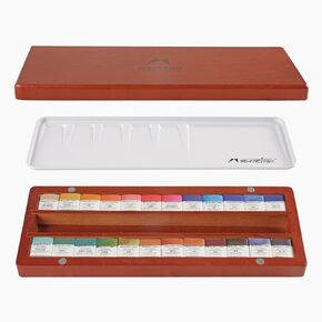 Mairtini Caravaggio Professional Half Pan Watercolor Set, 24 Colors, Wooden Case