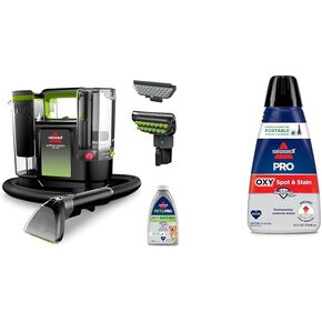 BISSELL® Little Green® Max Pet SmartMix Portable Carpet and Upholstery Deep Cleaner, 38572 + Bissell Professional Spot and Stain + Oxy Portable Machine Formula, 32 oz, Single, 32 Fl Oz