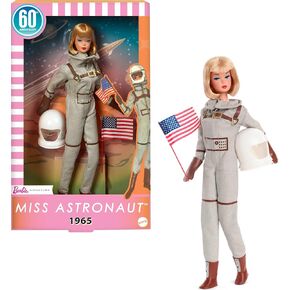 Barbie Miss Astrones Dollible مع بدلة فضية ، وأحذية الفضاء وملحق الخوذة ، 1965 خمر Repro