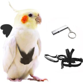 Bird Harness and Leash, Adjustable Outdoor Bird Training Leash with Training Whistle, Parrot Pet Harness Anti-Bite Nylon Rope Chest Harness for Lorikeet, Starling, Sun Conure (S)
