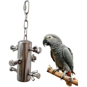 JSLZF Stainless Steel Parrot Toy, Hanging African Grey Chew Toy for Bird, Large Bird Toy for Macaw, Foraging Bird Toy for Conure, Cockatoo, African Grey
