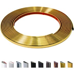 Peel and Stick Trim Molding, 9.8 Ft D-Shape Baseboard Trim Flexible for Walls, Edges & Borders, Window & Door Frames, Backsplash, Matte Gold Waterproof and Self Adhesive Trim