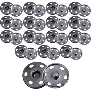 لقطات كبيرة للنسيج ، 20 مجموعة أزرار خياطة Snap Metal Sew على أزرار السحابة المفاجئة 25 ملم لقطات المعادن الكبيرة الضغط على زر الأزرار لخياطة ملابس ، اللون الأسود الرمادي (حجم كبير 0.98 بوصة)